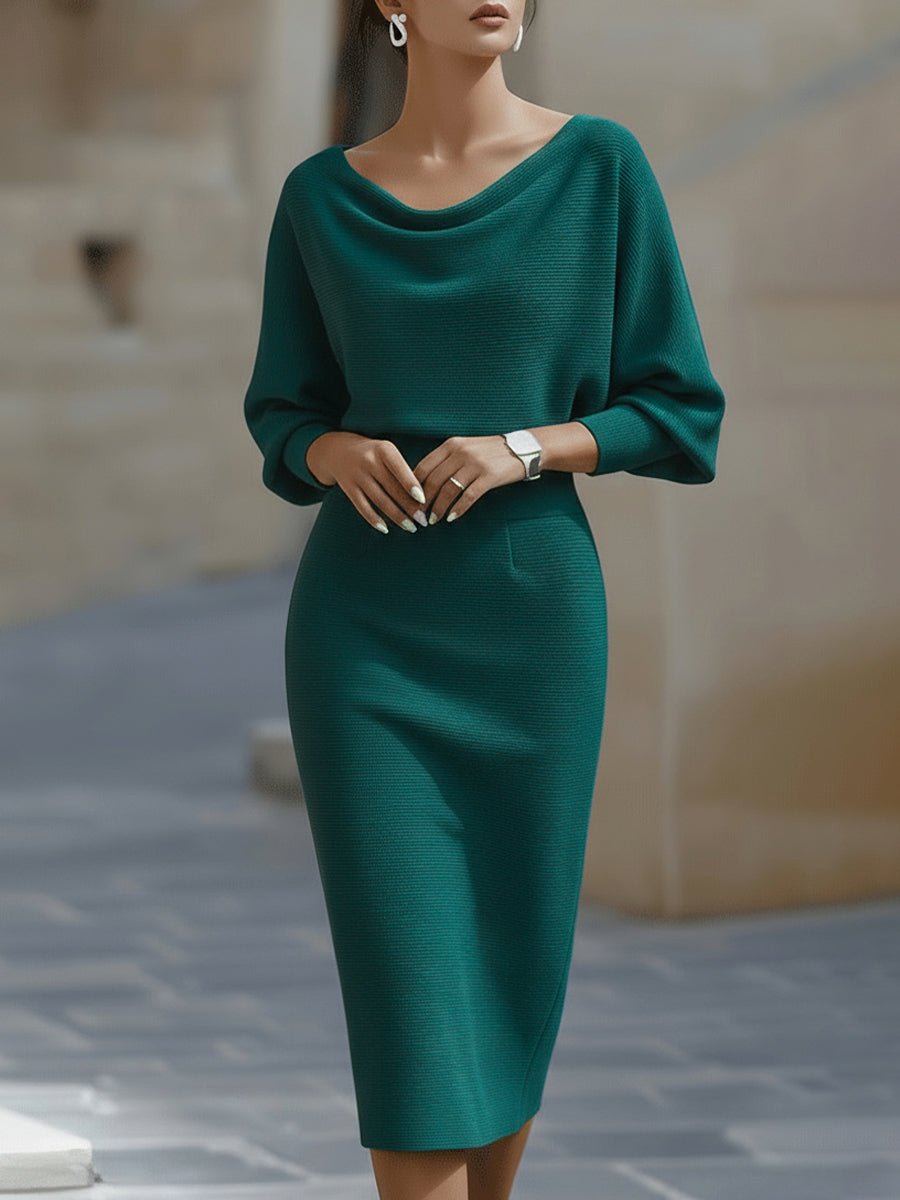 Clara | Midi Kjole Cowl-Hals Satin Bodycon Lang Ærme