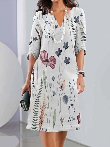 Maja | Plus Size Blomstret Kjole V-udskæring Tunika Stil