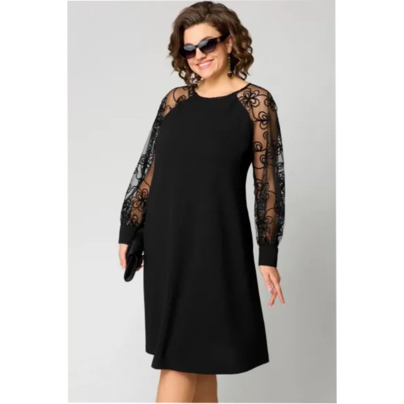Sofia | Plus Size Blondekjole Sort Transparent Ærmer Elegant