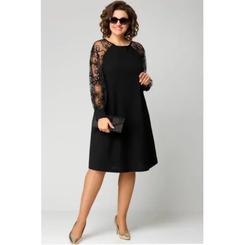Sofia | Plus Size Blondekjole Sort Transparent Ærmer Elegant