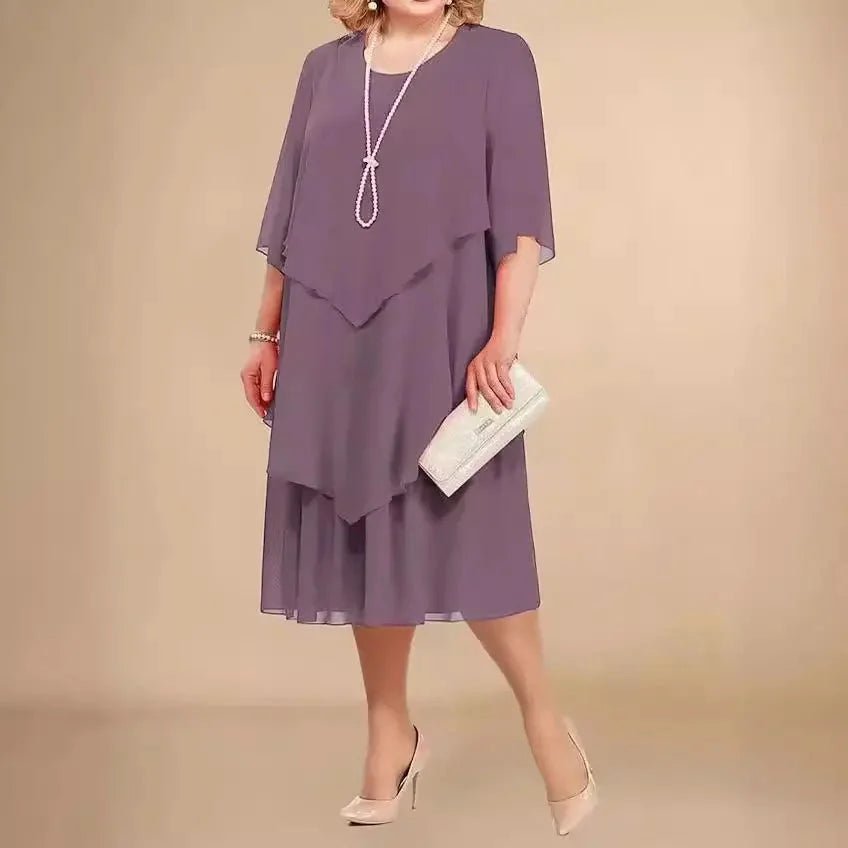 Sofia | Plus Size Chiffon Kjole Sort Asymmetrisk Lag Elegant