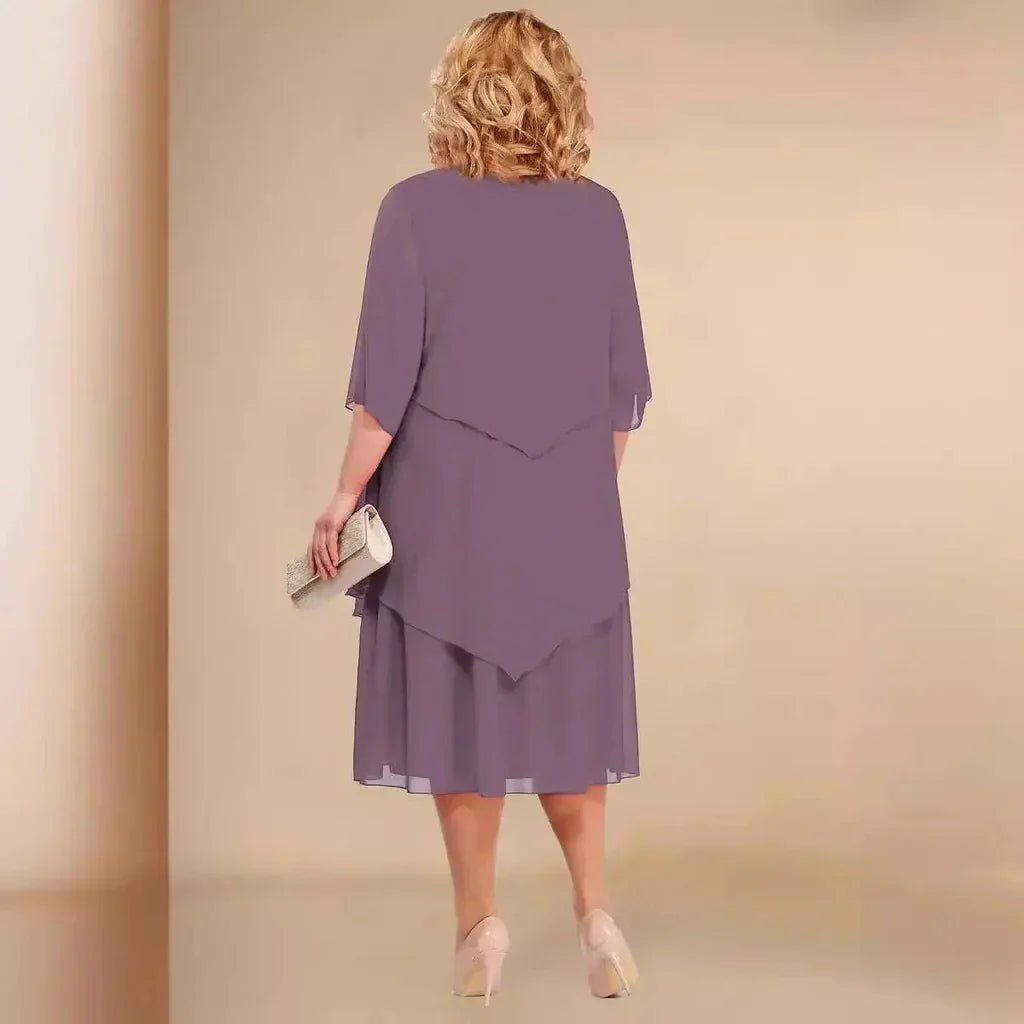 Sofia | Plus Size Chiffon Kjole Sort Asymmetrisk Lag Elegant