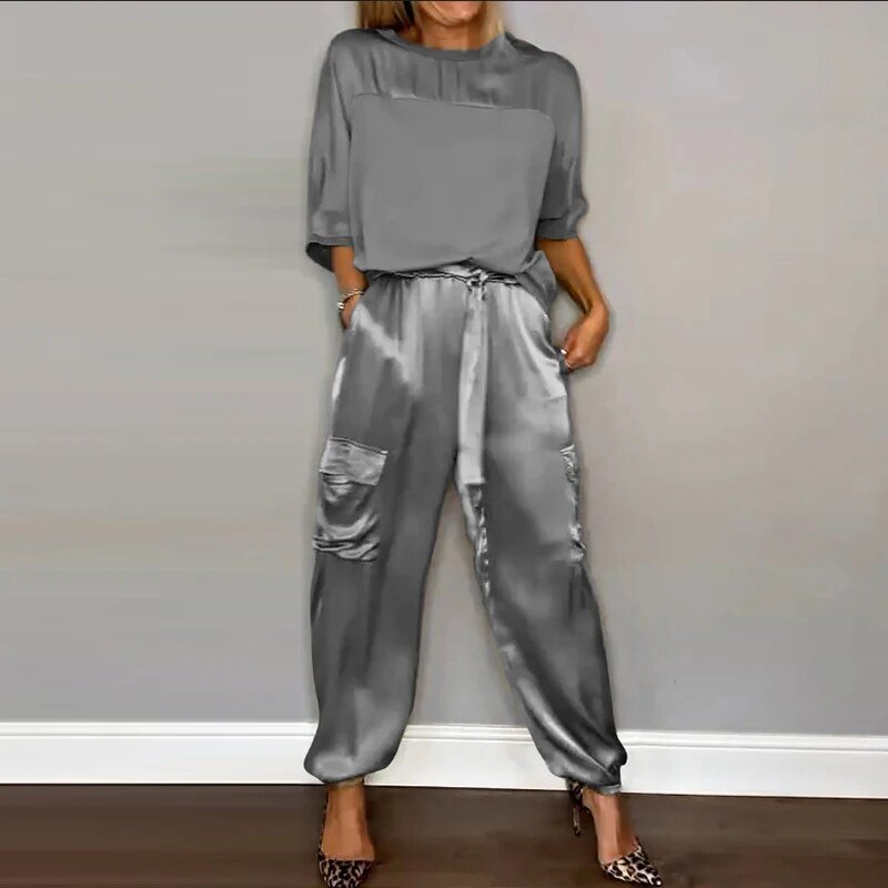 Anna | Plus Size Dameset Bukser Top Utility Lommer Løstsiddende