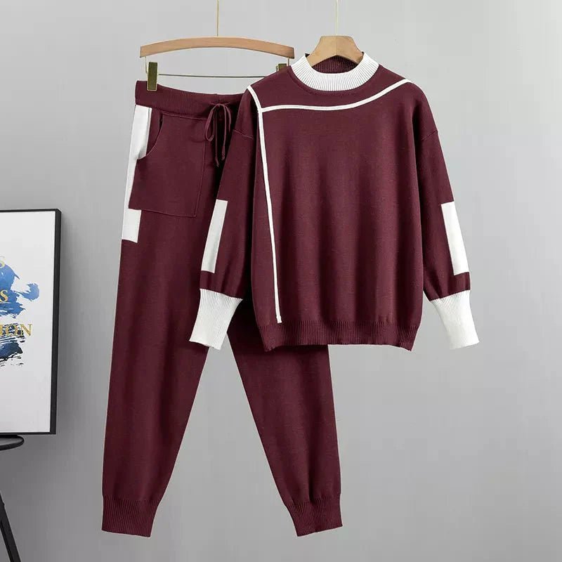 Emma | Plus Size Joggingdragt Dame Bordeaux Hvid Komfort Set