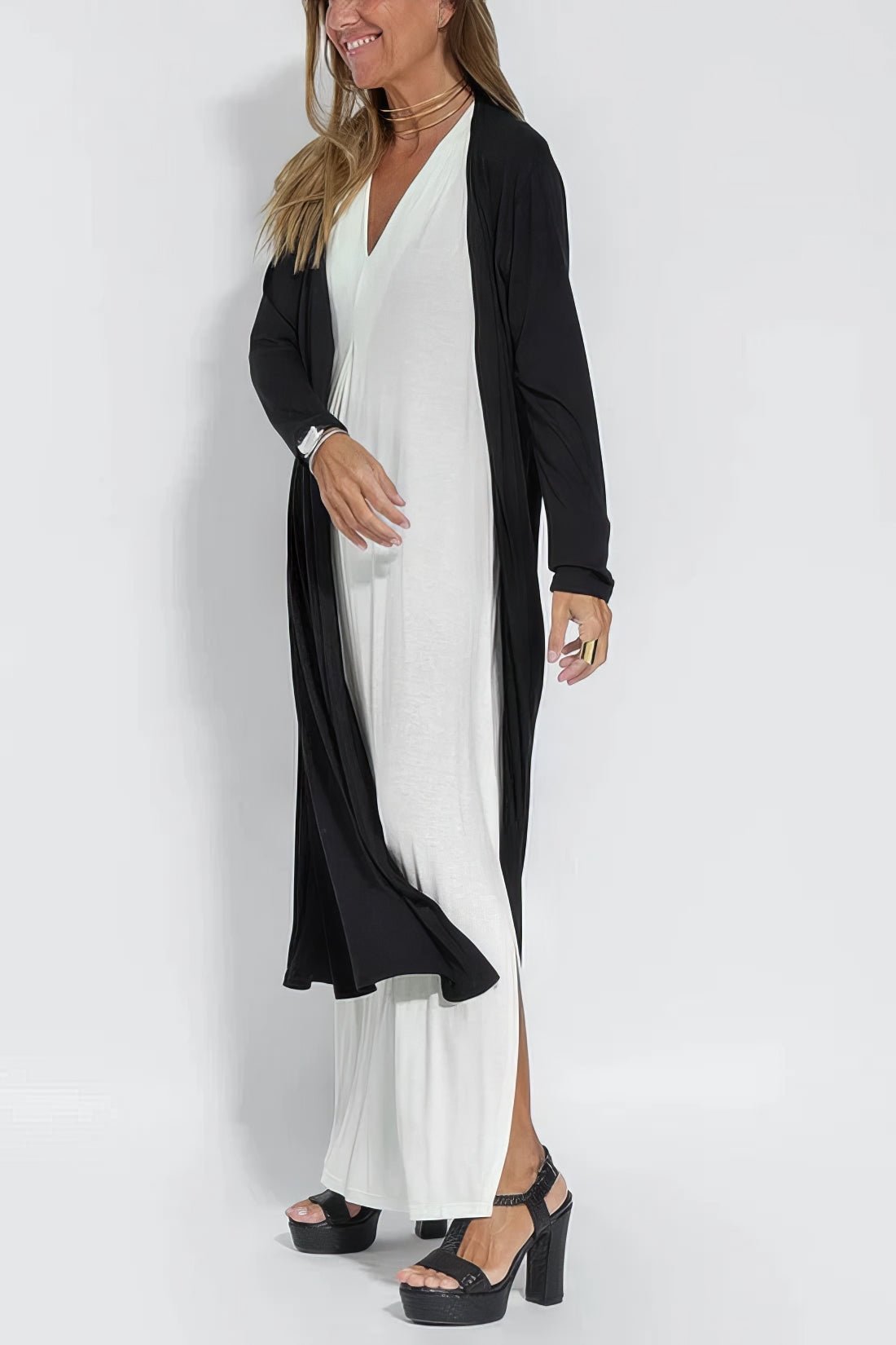 Mathilde | Plus Size Lang Kjole V-udskæring Elegant Ærmeløs