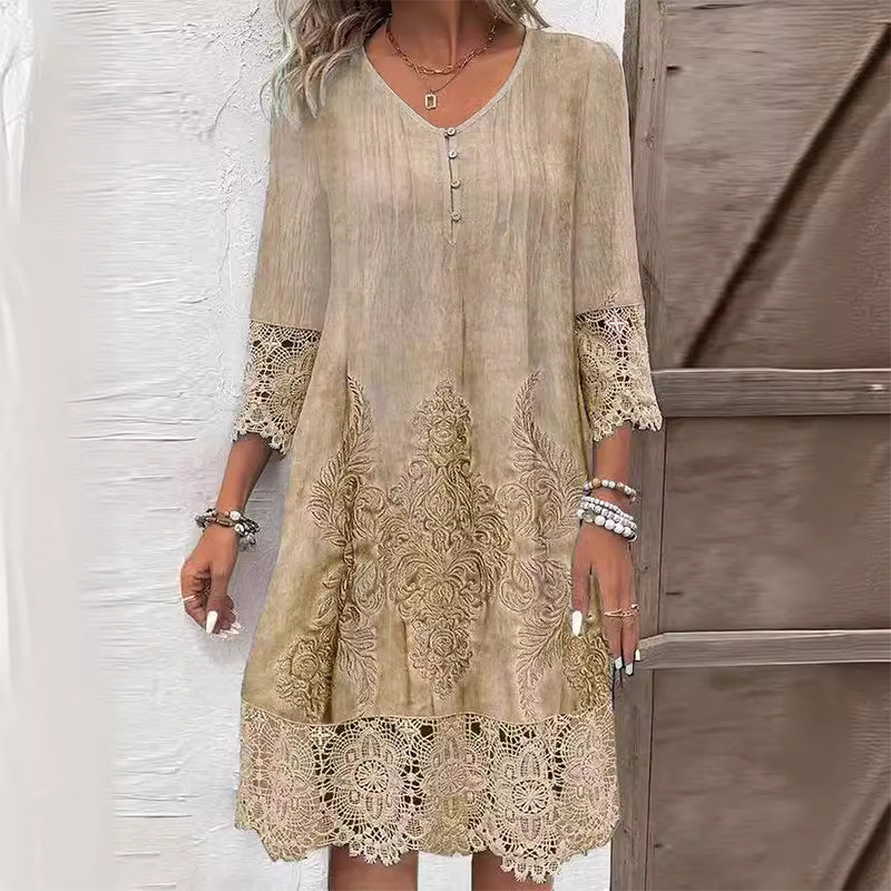Ester | Dame Vintage Blondekant Løs Kjole